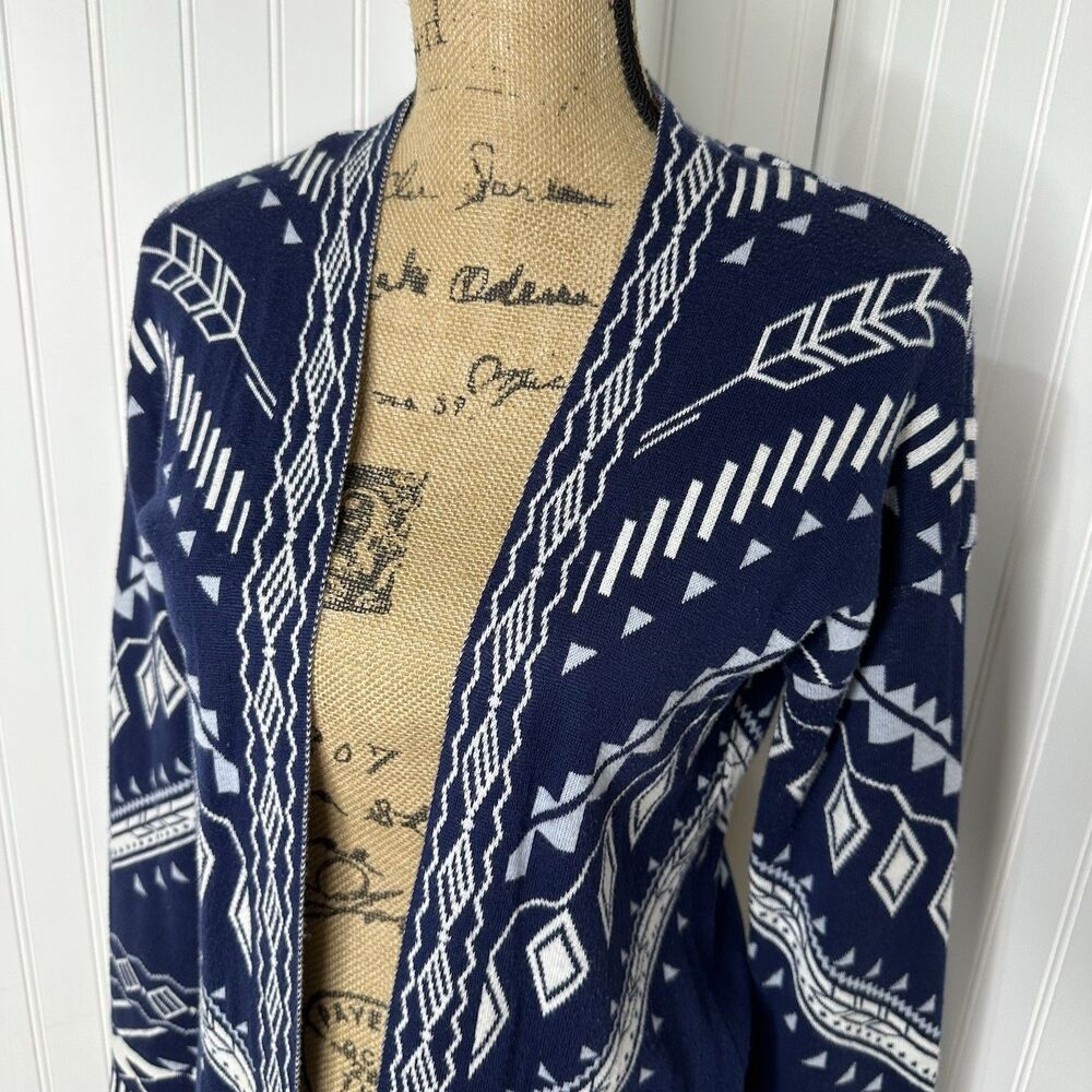 Pink Republic Cardigan Sweater Sz M Blue Long Sleeve Southwest Aztec Print - Picture 2 of 15